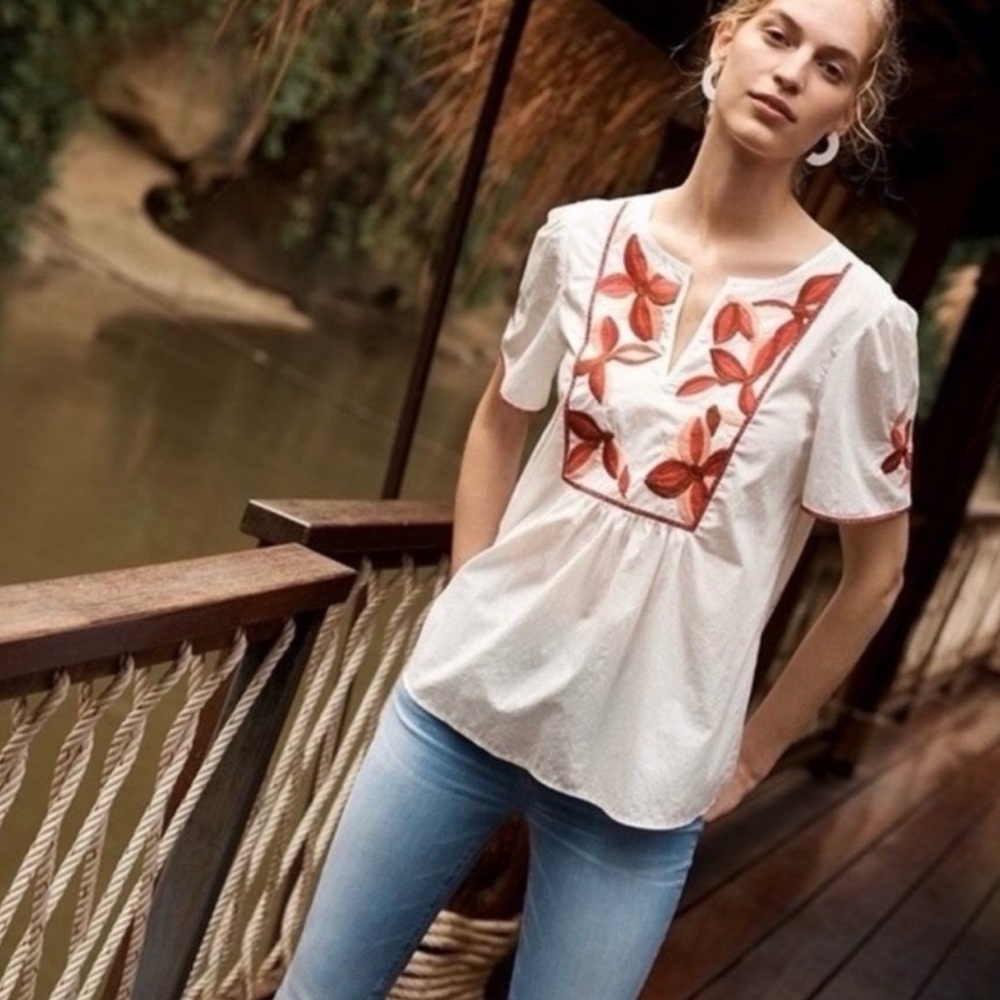 Madewell Embroidered Floral Fable Boho White Top Size Medium